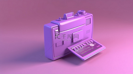 早安卖场背景图片_用于在线购物和收银机概念的紫色信用卡读卡器的简约 3D 渲染