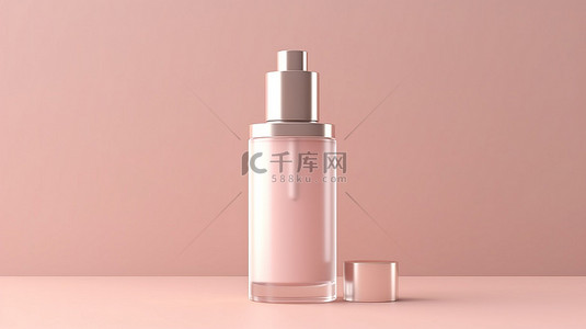 柔和的粉红色背景上的护肤血清瓶模型 美容产品包装的 3D 渲染