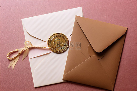 图腾印记背景图片_一个棕色信封，里面有一枚金牌，旁边是一枚奖牌