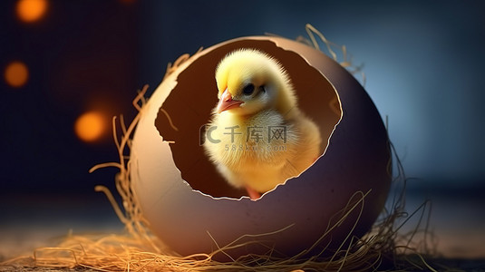 小鸡啄食背景图片_从复活节彩蛋孵化的新生小鸡的 3d 渲染
