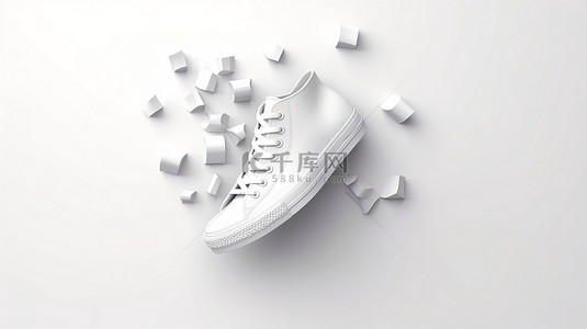 创新的简约纸张概念，一只白色的鞋子，在朴素的背景下 3D 渲染插图