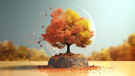 概念艺术中描绘季节变化的 3D 插图