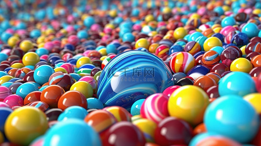 冰棒背景背景图片_充满活力的球围绕着 3D 创建的蓝色背景上的美味糖果