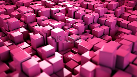 特写 3D 渲染的抽象插图，包含一组粉红色立方体