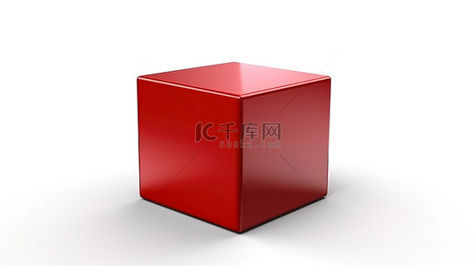 带有孤立红色立方体的白色背景的 3D 渲染