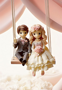 情侣蝴蝶结背景图片_一张小照片，上面是一对情侣和一对带着粉色蝴蝶结和花瓣摇摆的情侣