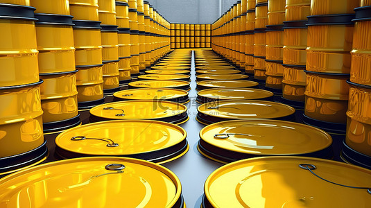 石化工业燃料储存中涂漆钢罐的黄色渲染图