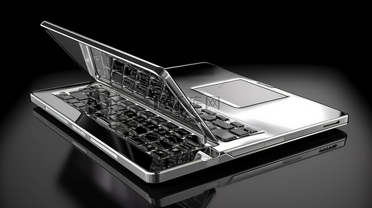 屏幕反光背景图片_反光灰色桌子展示了笔记本电脑的 3D 渲染