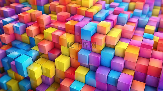 彩虹光谱中彩色几何正方形和立方体的科学启发 3D 背景