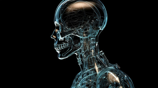 X 射线女性机器人机器人的孤立黑色背景 3D 渲染