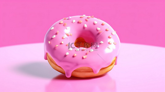 杏仁釉面甜甜圈特写在粉红色背景 3D 渲染上