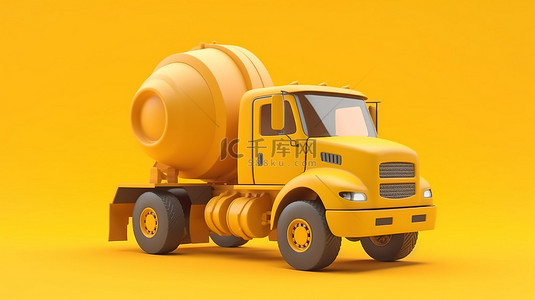 黄色隔离混凝土搅拌车的 3d 插图