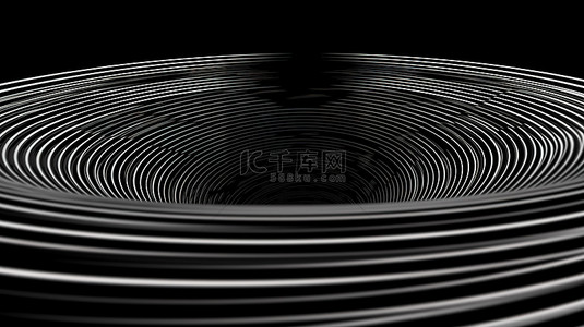 闪闪发光的抽象线条相交，形成具有醒目的黑色条纹和波浪状几何形状的 3D 立体形状