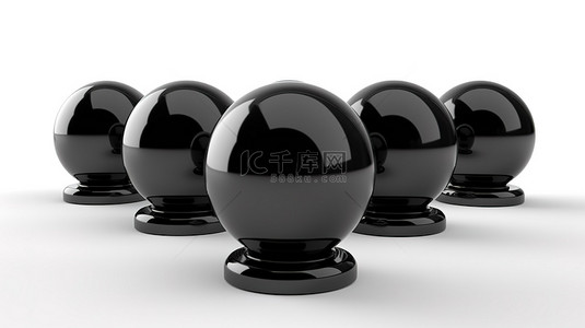 白色背景展示 3D 渲染的黑色魔法球，具有多种预测