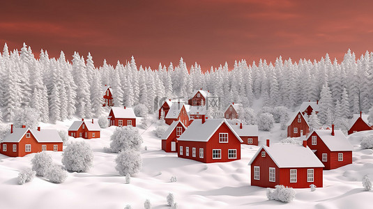 象牙住宅中的猩红色住宅全景 3D 渲染