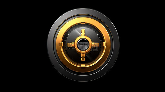 3D 渲染的金色安全图标，带有圆形灰色钥匙按钮，是一个有吸引力的 ui ux 元素