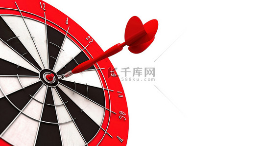 方向箭头红色背景图片_白色背景上带有红色箭头的孤立飞镖板的 3D 插图