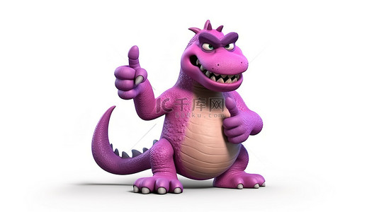 功能卡通背景图片_有趣的紫色恐龙，具有 3D 功能，大拇指朝下不赞成