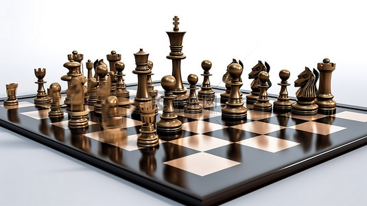 白色背景下棋盘的 3d 渲染
