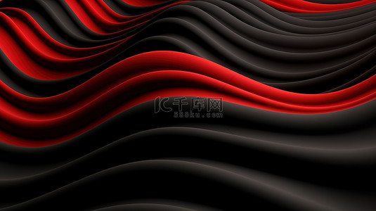 具有黑色和红色背景的 3D 渲染波浪设计