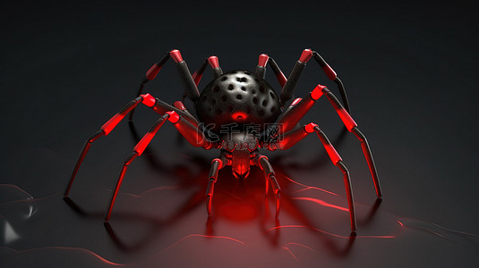 昆虫插图背景图片_险恶的蜘蛛 3D 插图，红色皮肤的黑蜘蛛，非常适合万圣节和恐怖主题设计，后视图显示复杂的细节