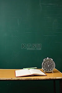 学习教育背景图片_一本打开的书放在黑板旁边的桌子上