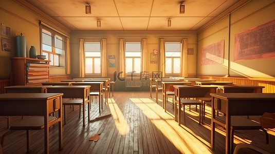学校的教室背景图片_怪异和怪异的学校教室等距 3D 插图