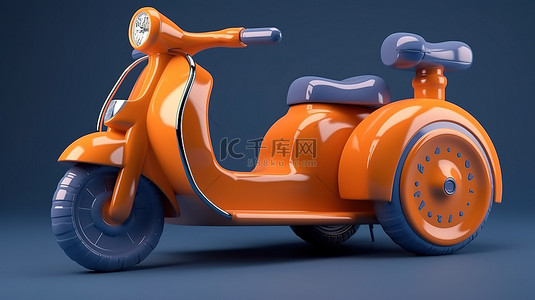 快速交付闹钟和滑板车 3d 渲染蓝色和橙色配色方案