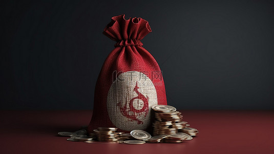 金钱很重要土耳其里拉符号硬币和钱袋在 3d 渲染