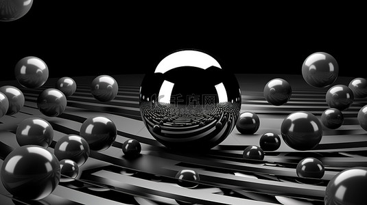 多个圆圈背景图片_单色 3D 渲染黑色背景上有多个圆圈的大黑色球体