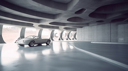 未来不再未来背景图片_空荡荡的混凝土地板为未来派建筑和汽车展示提供了令人惊叹的 3D 渲染舞台