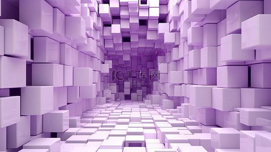 当代紫色建筑 3D 渲染插图，以白墙立方体为特色