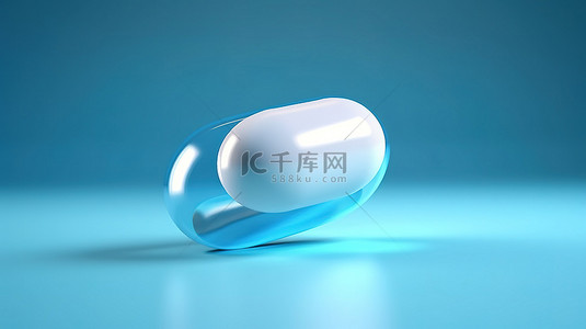 单片苹果片背景图片_蓝色和白色单胶囊药物的 3D 渲染