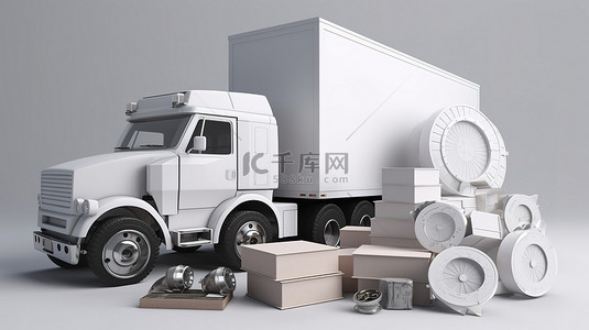 白色卡车箱子堆叠和 3D 可视化秒表
