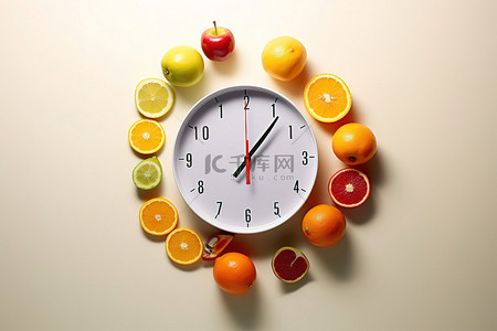 带有水果和蔬菜的时钟的图像