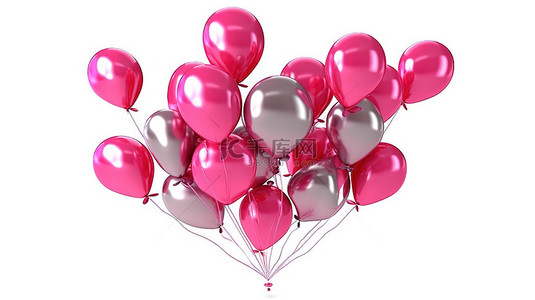 白色背景下形状像“宝贝”一词的粉色全息气球的 3D 插图