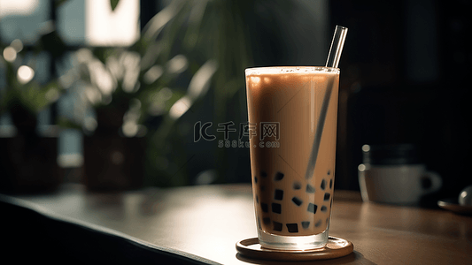 插画冷饮背景图片_奶茶奶茶杯吸管饮料背景