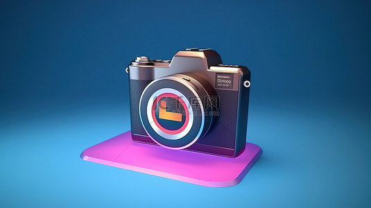 直播程序背景图片_在充满活力的蓝色背景上 3D 渲染的 Instagram 应用程序徽标