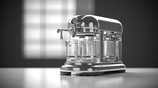 老式单色冷饮机复古厨房用具在 3D 渲染的侧视图