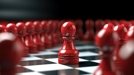 导游棋子背景图片_红色国际象棋棋子是领导力概念的 3D 视觉表现