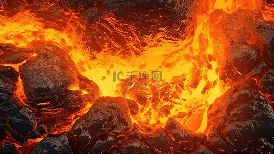 火焰喷发背景图片_火热的岩浆纹理背景火山活动的 3d 渲染