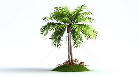 沙漠背景背景图片_热带天堂 3D 渲染棕榈树，郁郁葱葱的绿叶和草，非常适合您的夏季度假