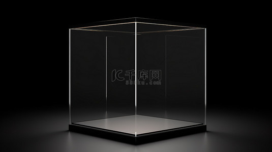 美模板背景图片_黑色隔离背景上基座玻璃展示柜模拟模板的 3D 插图