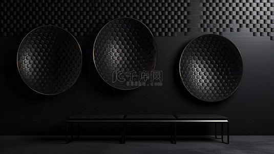 3D 渲染艺术黑色椭圆形板展示的空空间墙背景