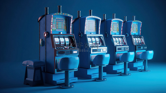 蓝色背景赌场中带有一名武装强盗的赌博设计 3D 老虎机