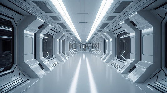 通道空间背景图片_未来派科幻走廊和走廊内部的 3D 渲染