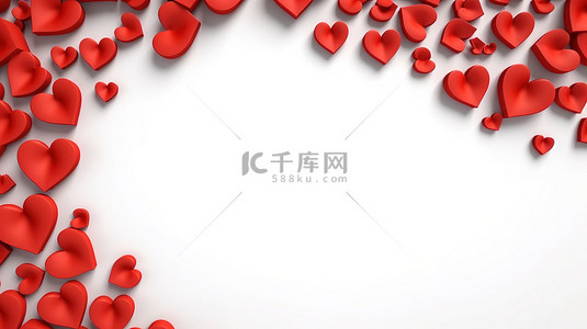 派对框背景图片_白色背景中孤立的红心爱情框，用抽象的 3D 渲染庆祝情人节