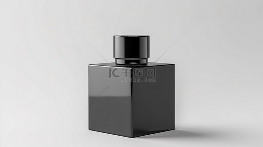 空白标签香水瓶样机白色背景上光滑的黑色立方体设计3D 渲染