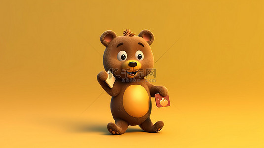 打电话动图背景图片_异想天开的熊在 3D 插图中打电话聊天