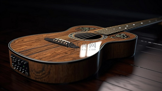 3D 渲染中原声吉他的说明性设计